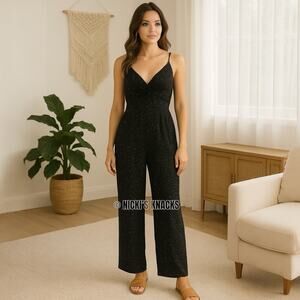 Polka Dot Twist Front Wide Leg Jumpsuit with Smocked Back and Pockets Size M